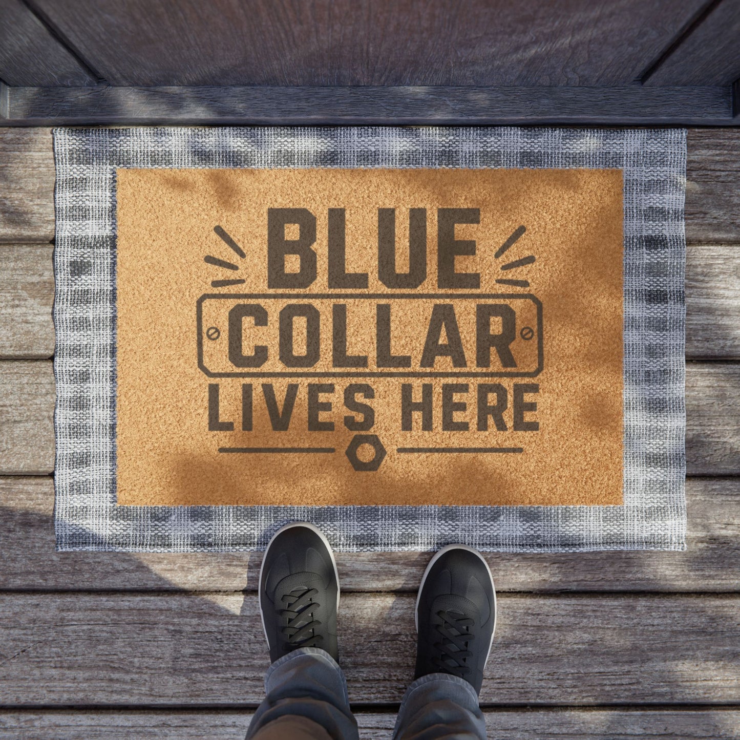 "Blue Collar Lives Here" Doormat, Toughneck Funny Trades Door Mat