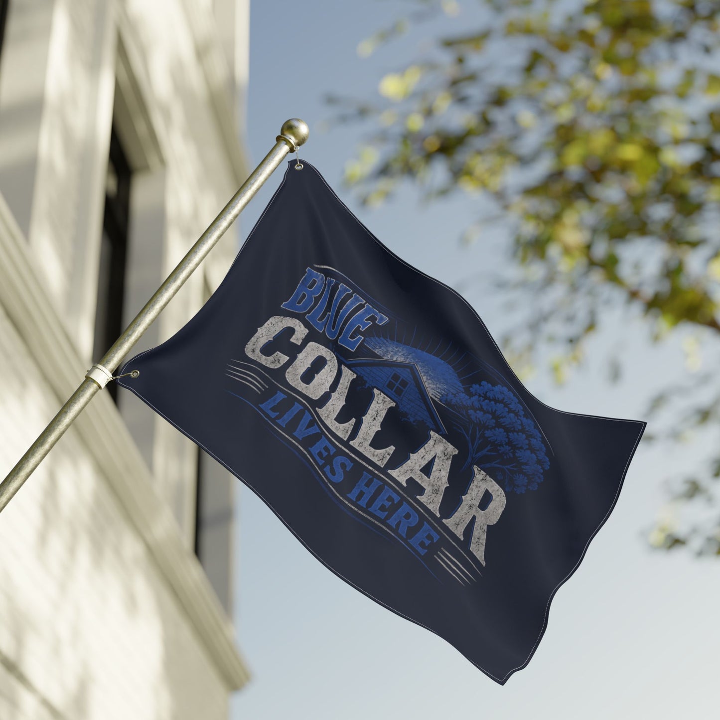 "Blue Collar Lives Here" Double-Sided Flag, Toughneck Trades Pride Banner