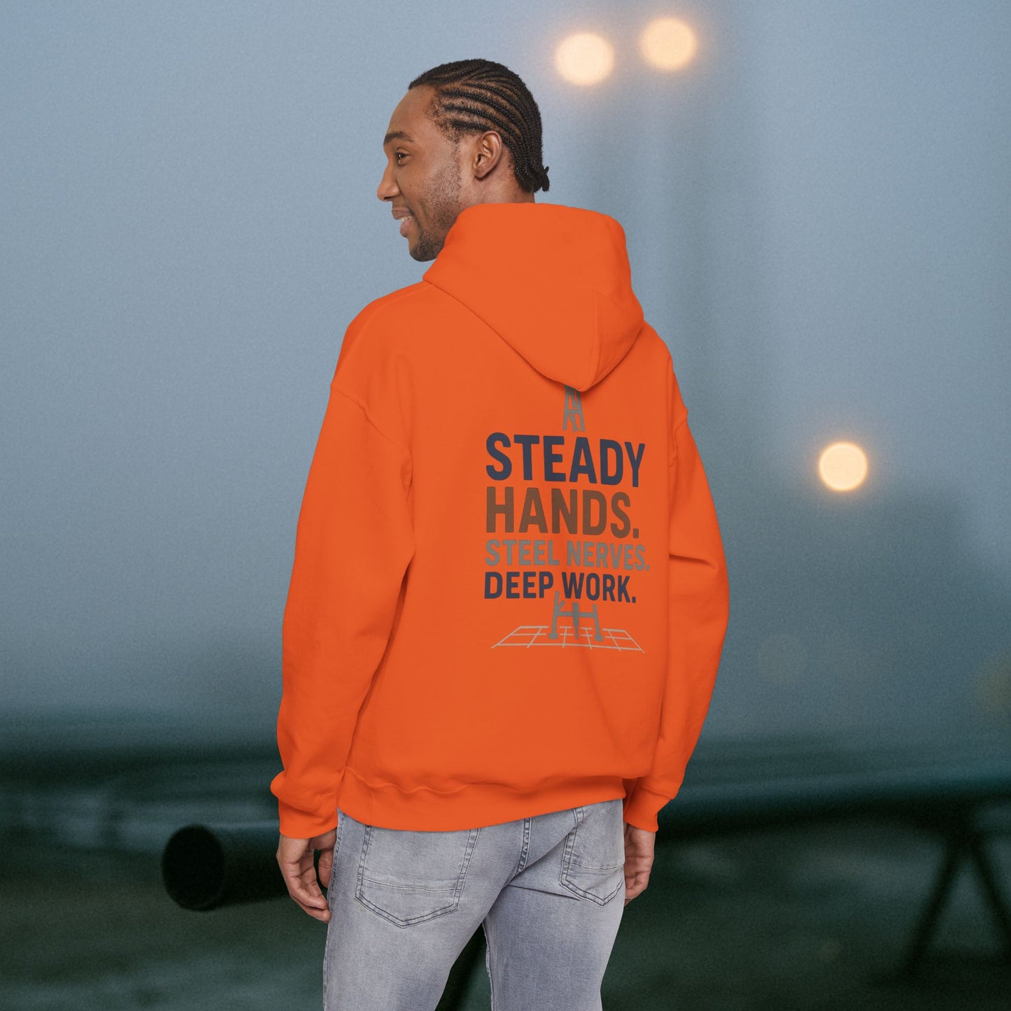 “Steady Hands Steel Nerves Deep Work” Hoodie, Driller Sweater
