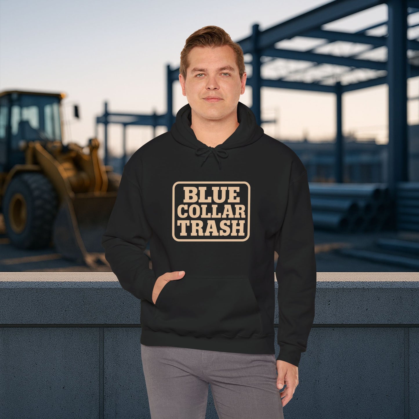 'Blue Collar Trash' Men's Hoodie, Motivational Sweater