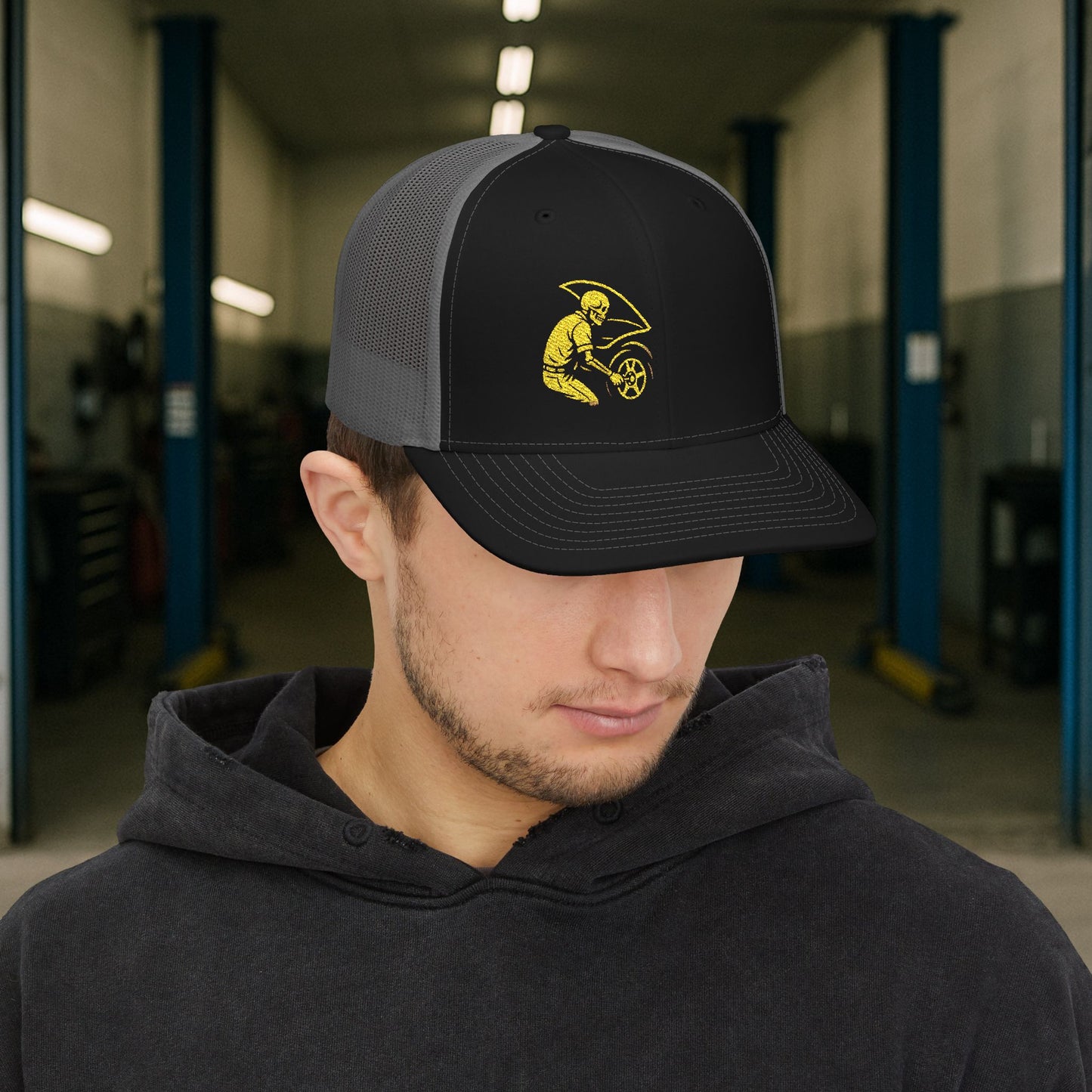 Embroidered Skeleton Auto Technician hat, Automotive Technician cap