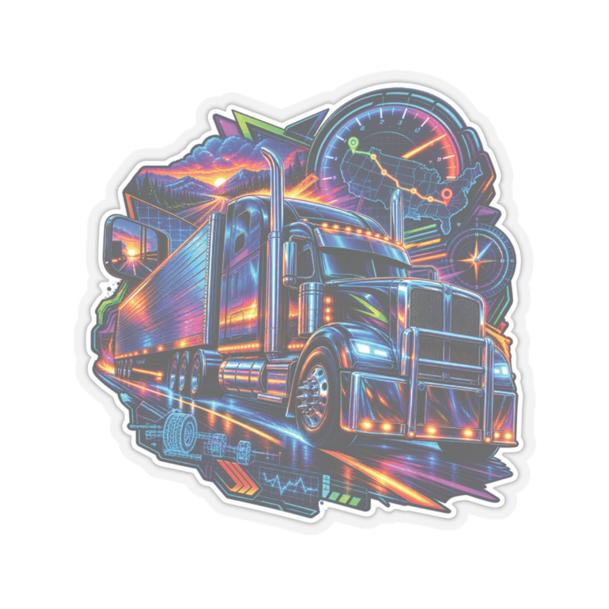Neon Highway Semi Sticker, Truck Driver Graphic Sticker