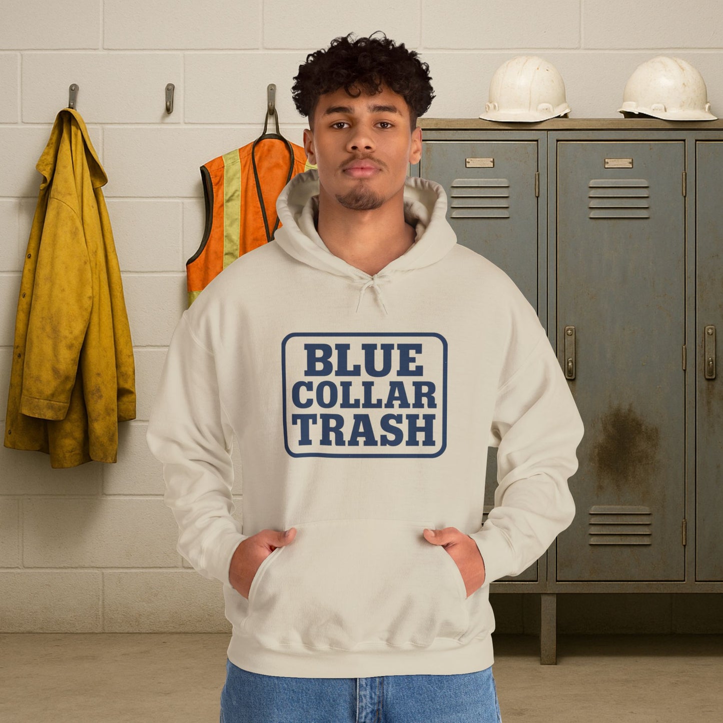 'Blue Collar Trash' Men's Hoodie, Motivational Sweater