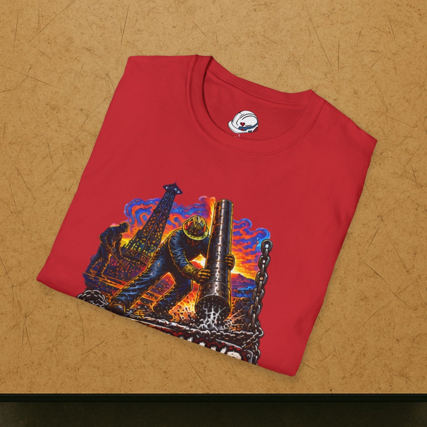 Floorhand Tripping Pipe Oil Rig T-Shirt, Roughneck Chain and Wrench Tee