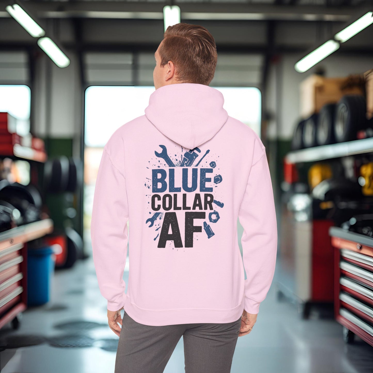'Blue Collar AF' Men's Hoodie, Motivational Sweater