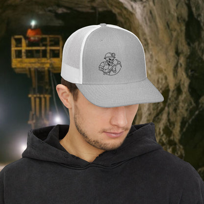 Embroidered Miner Pick Axe Hat, Mining Skeleton Trade Cap