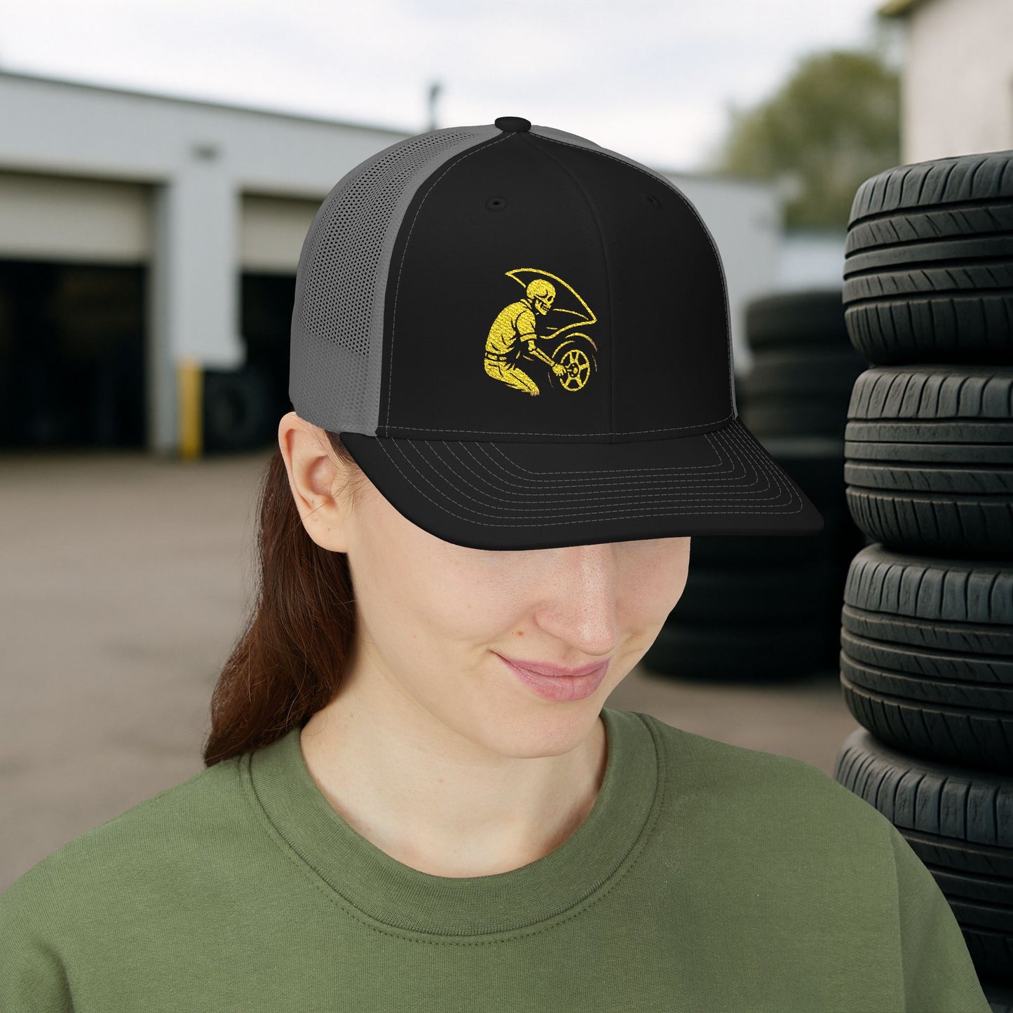 Embroidered Skeleton Auto Technician hat, Automotive Technician cap