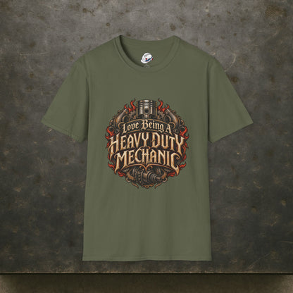 Love Being A Heavy Duty Mechanic Flames & Gears T-Shirt