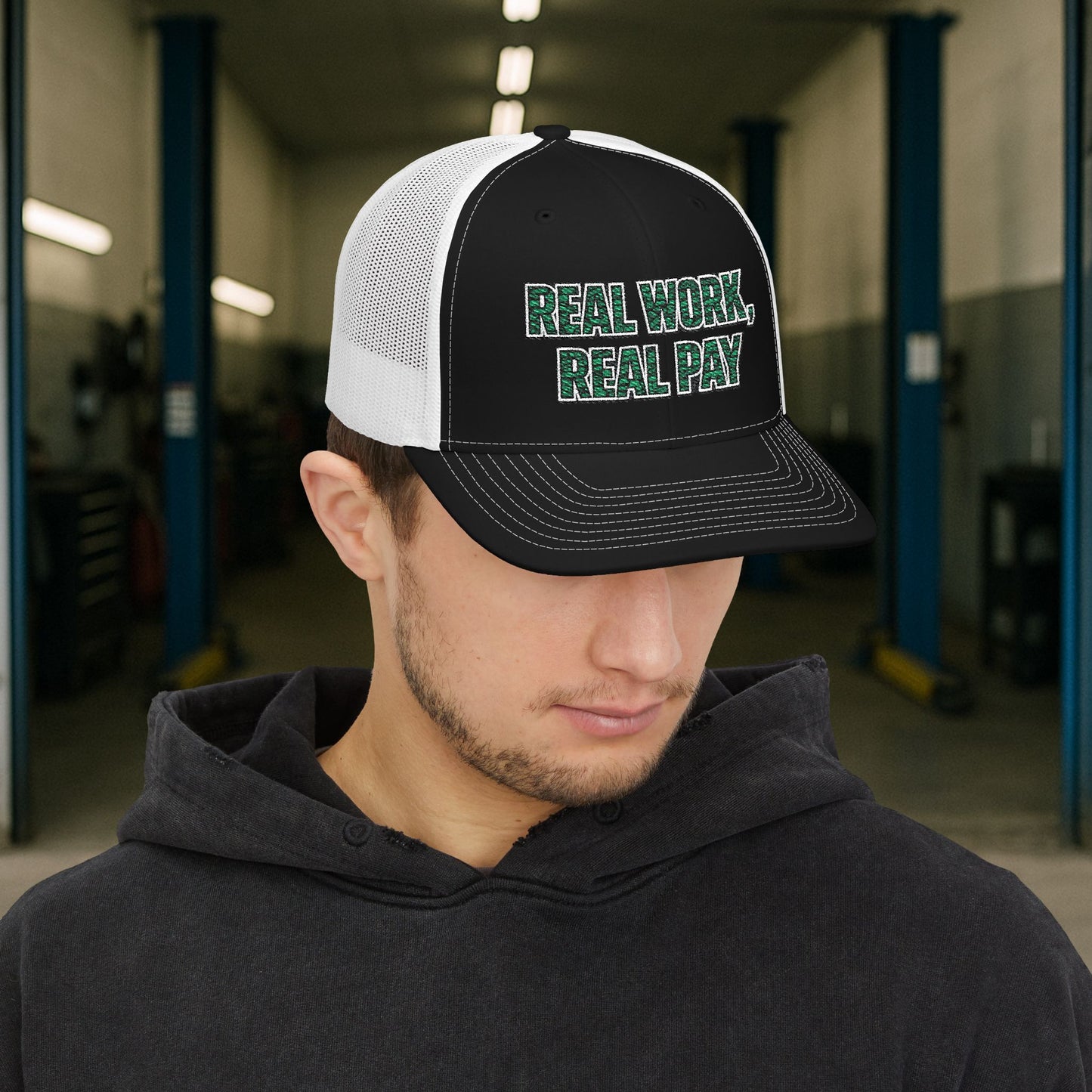 'Real work real pay' Hat, Embroidered Trades Cap