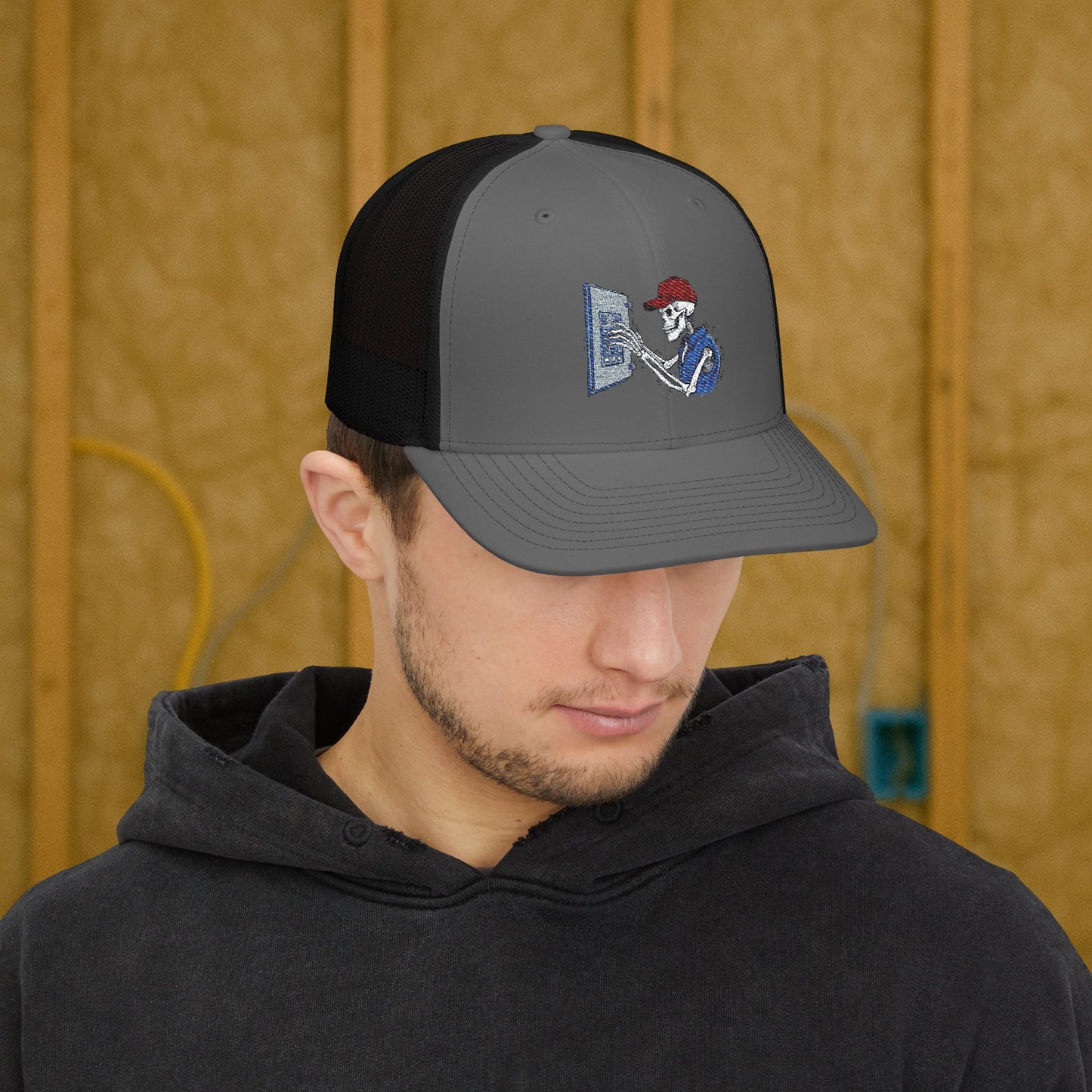 Embroidered Skeleton Electrician Panel Work hat, Electrician cap