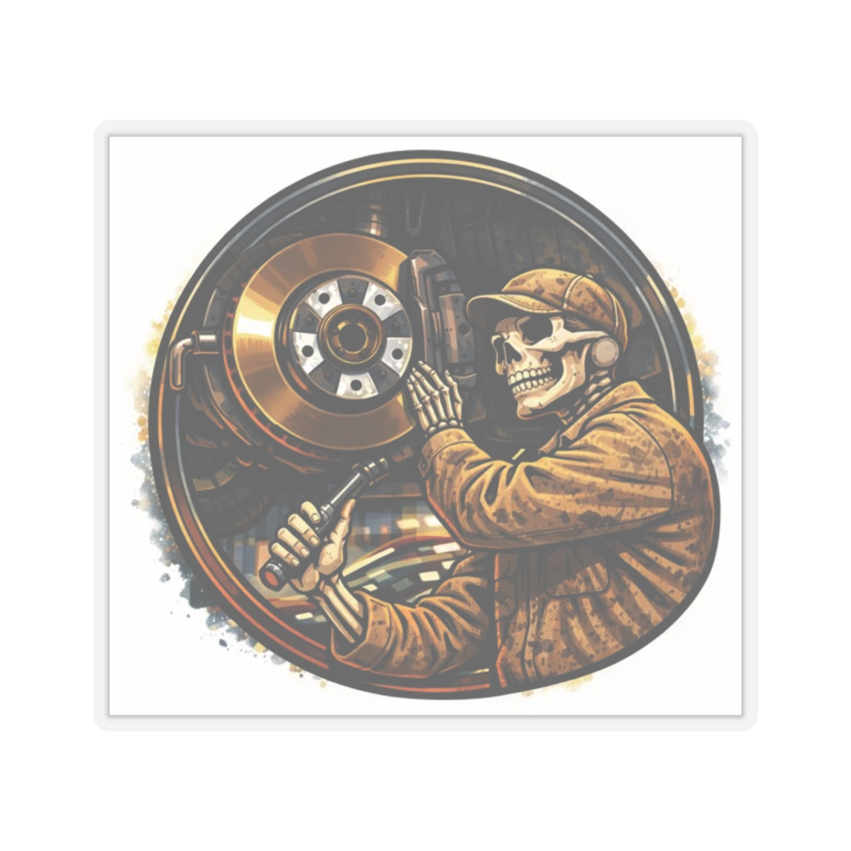 Skeleton Automotive Technician Sticker, Mechanic Brakes Hardhat Stickers