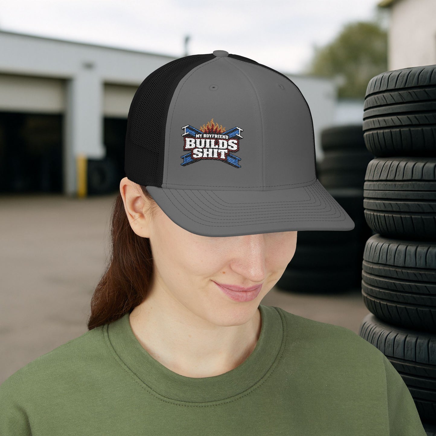 “My Boyfriend Builds Shit” Wife Hat, Trades Spouse Embroidered Cap