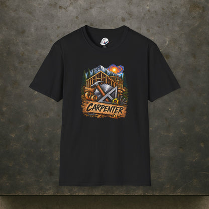 Carpenter Timber Frame Mountain T-Shirt, Carpentry Tools Graphic Tee Shirt