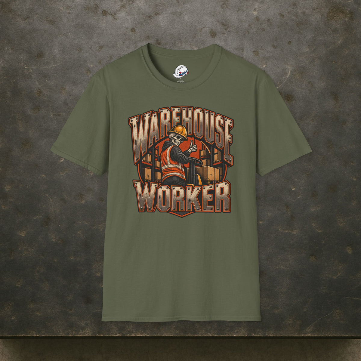 Warehouse Worker Skeleton Thumbs-Up Industrial Mascot T-Shirt