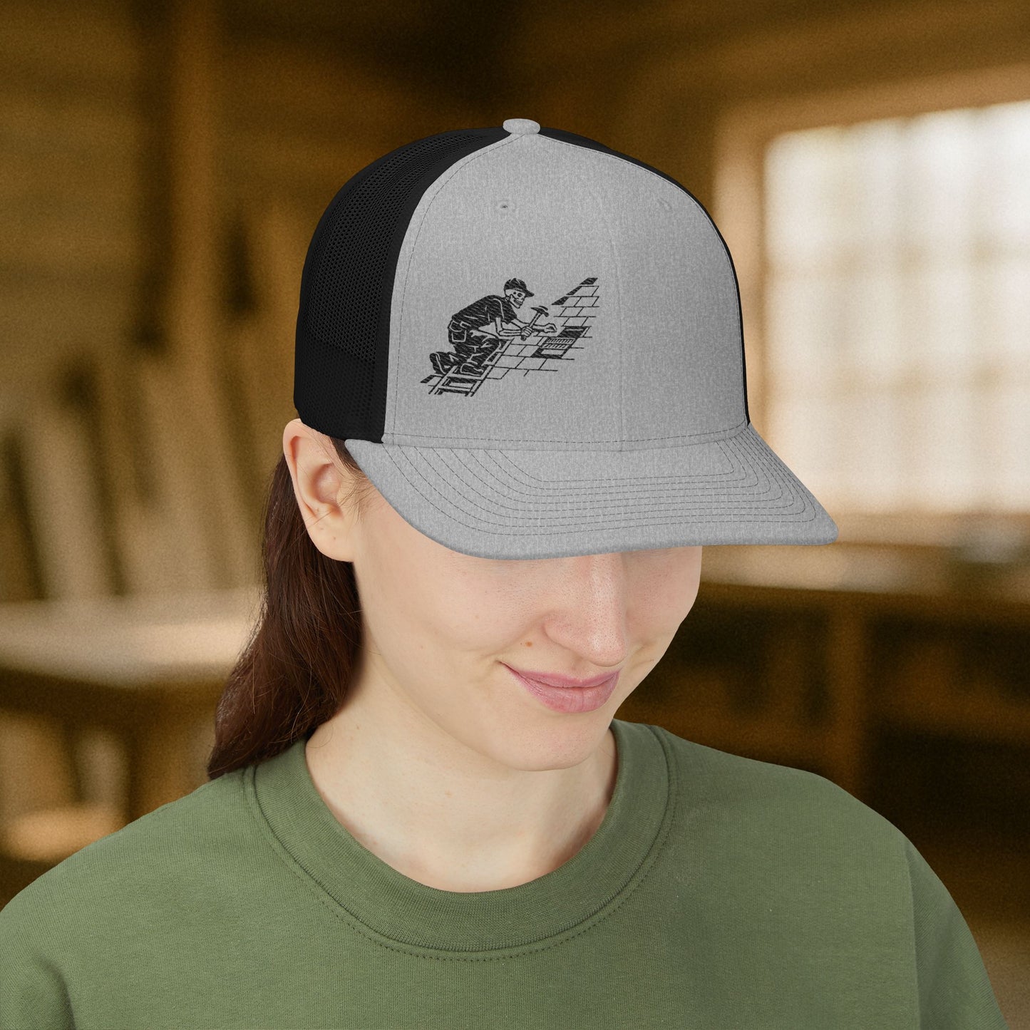 Skeletal Roofer Shingle Work Hat, Roofing Cap