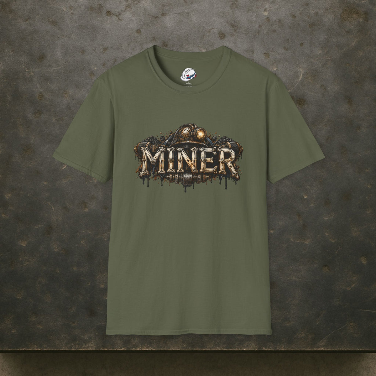 Miner Mechanical Bone Lettering & Headlamp Men's T-Shirt