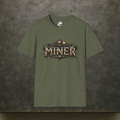 Miner Mechanical Bone Lettering & Headlamp Men's T-Shirt