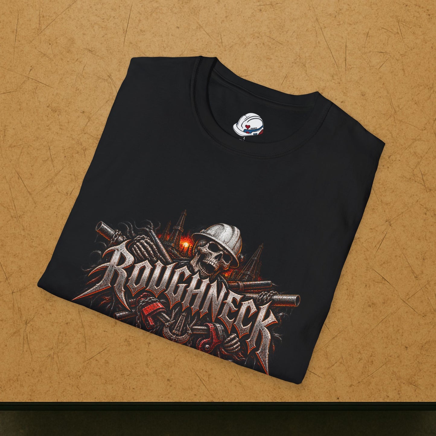 Roughneck Skull Oilfield T-Shirt, Hardhat Floorhand Rig Hand Tee
