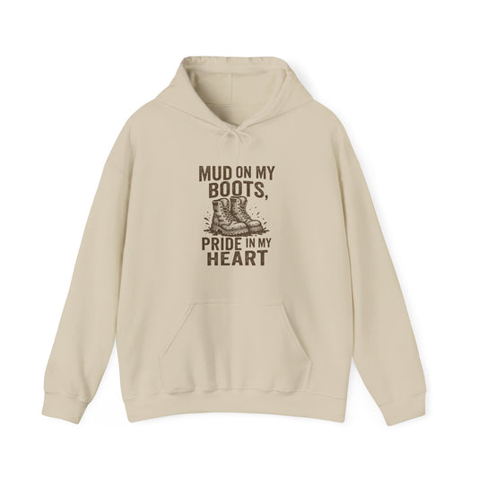 'Mud on My Boots, Pride in My Heart' Men's Hoodie, Motivational Sweater