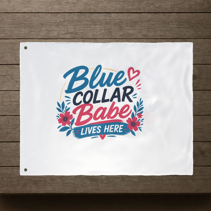 "Blue Collar Babe Lives Here" Double-Sided Flag, Toughneck Trades Pride Banner