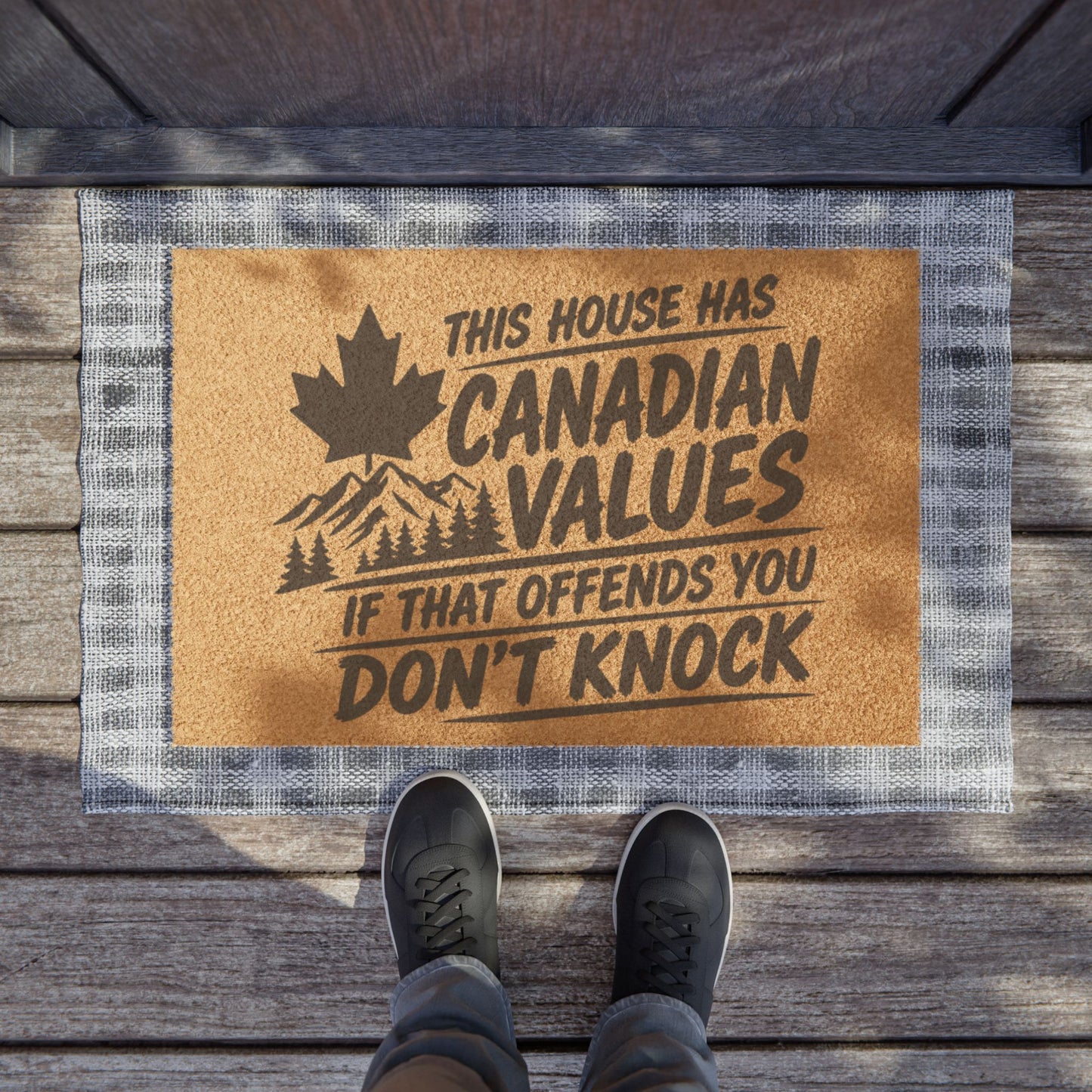 "This House Has Canadian Values If That Offends You Don't Knock" Doormat, Toughneck Funny Trades Door Mat