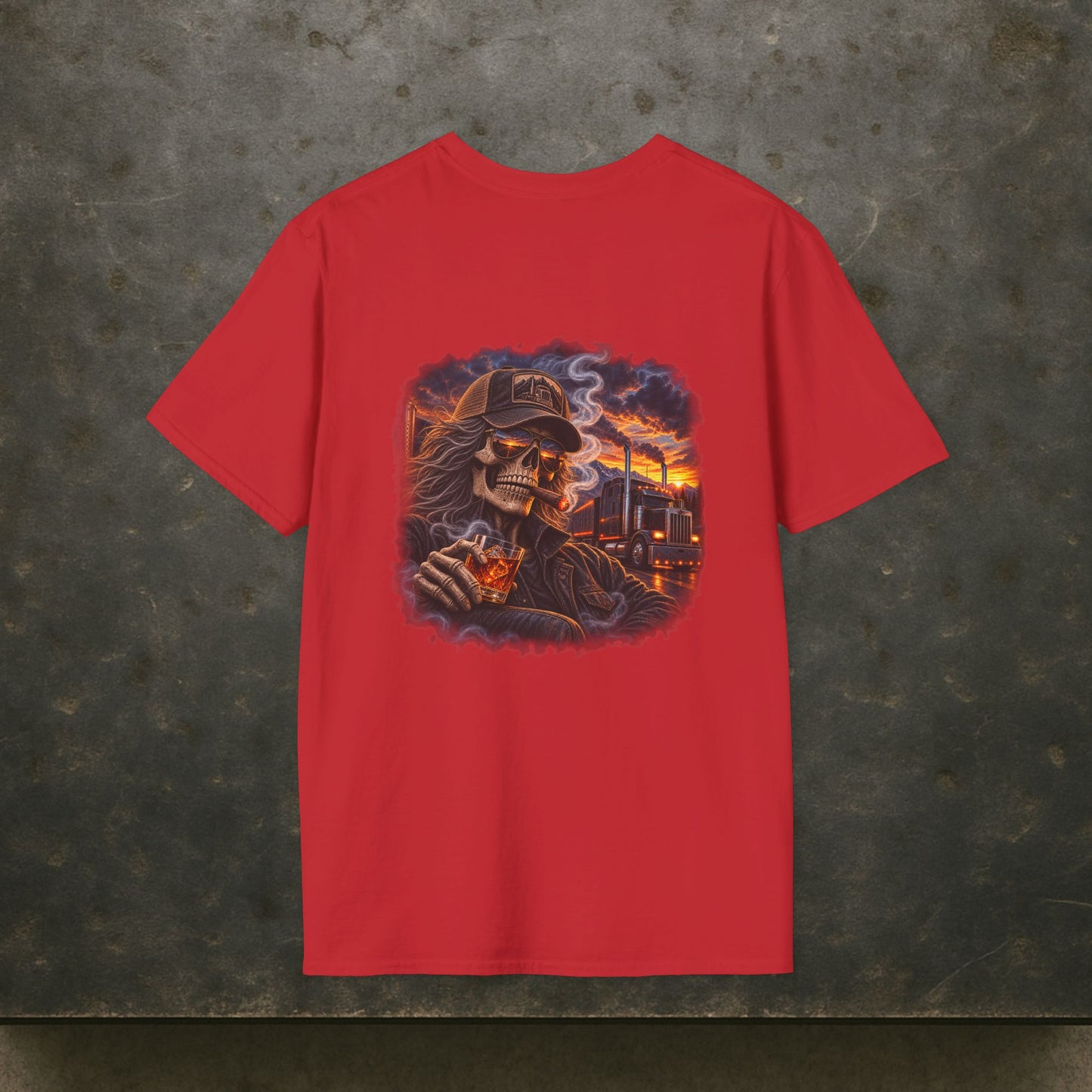 Smoke, Steel & Sunset Trucker T-Shirt, Truck Driver Graphic Tee Shirt