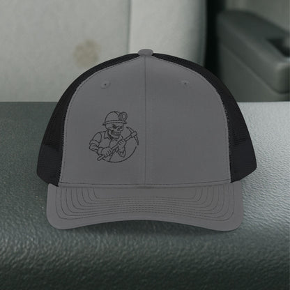 Embroidered Miner Pick Axe Hat, Mining Skeleton Trade Cap