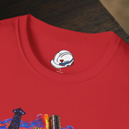 Floorhand Tripping Pipe Oil Rig T-Shirt, Roughneck Chain and Wrench Tee