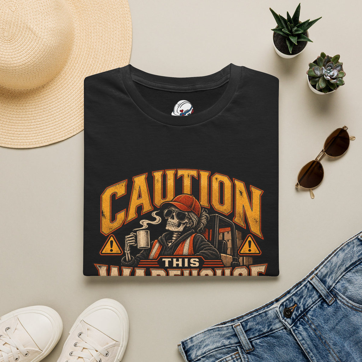 CAUTION This Warehouse Worker Hasn’t Had Coffee Yet Skeleton Coffee Warning T-Shirt