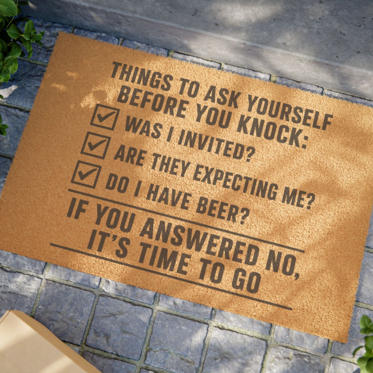 "Things To Ask Yourself Before You Knock" Doormat, Toughneck Funny Trades Door Mat