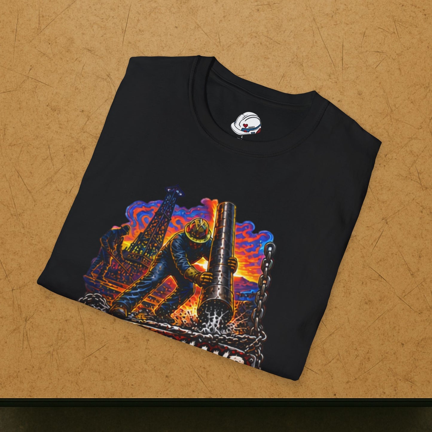 Floorhand Tripping Pipe Oil Rig T-Shirt, Roughneck Chain and Wrench Tee