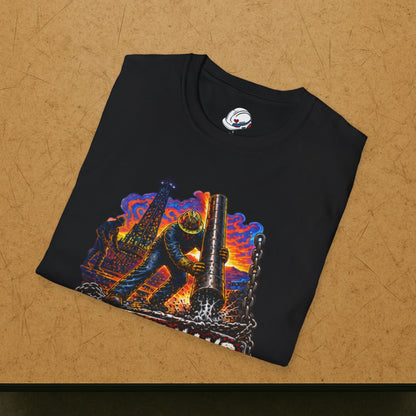 Floorhand Tripping Pipe Oil Rig T-Shirt, Roughneck Chain and Wrench Tee