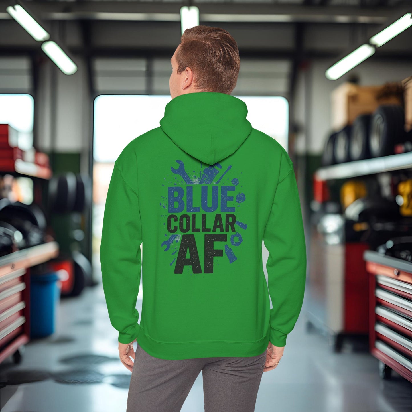 'Blue Collar AF' Men's Hoodie, Motivational Sweater