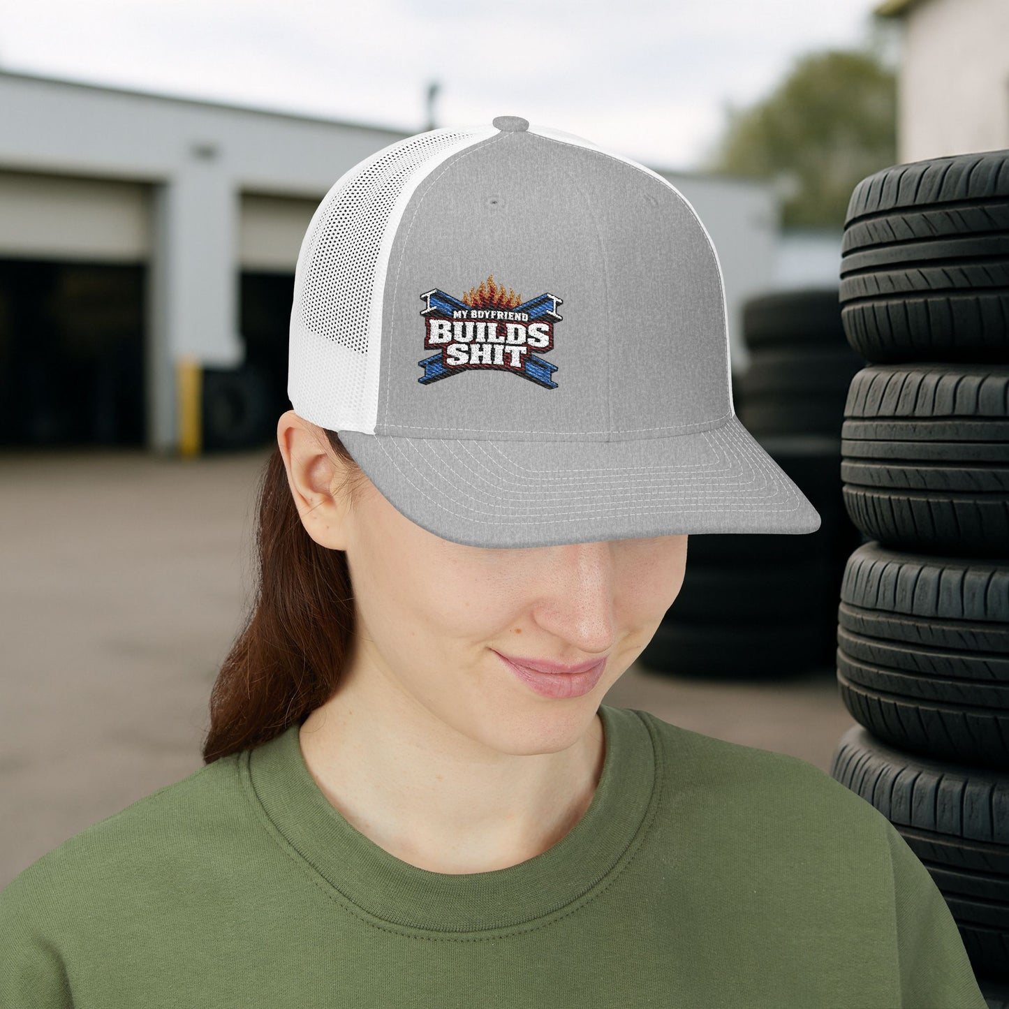 “My Boyfriend Builds Shit” Wife Hat, Trades Spouse Embroidered Cap