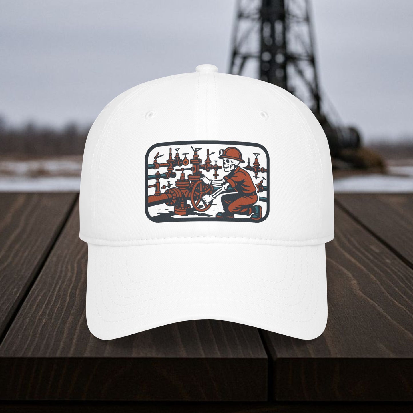 Skeleton Motorhand Flow Iron Hat, Oilfield Pressure Work Cap