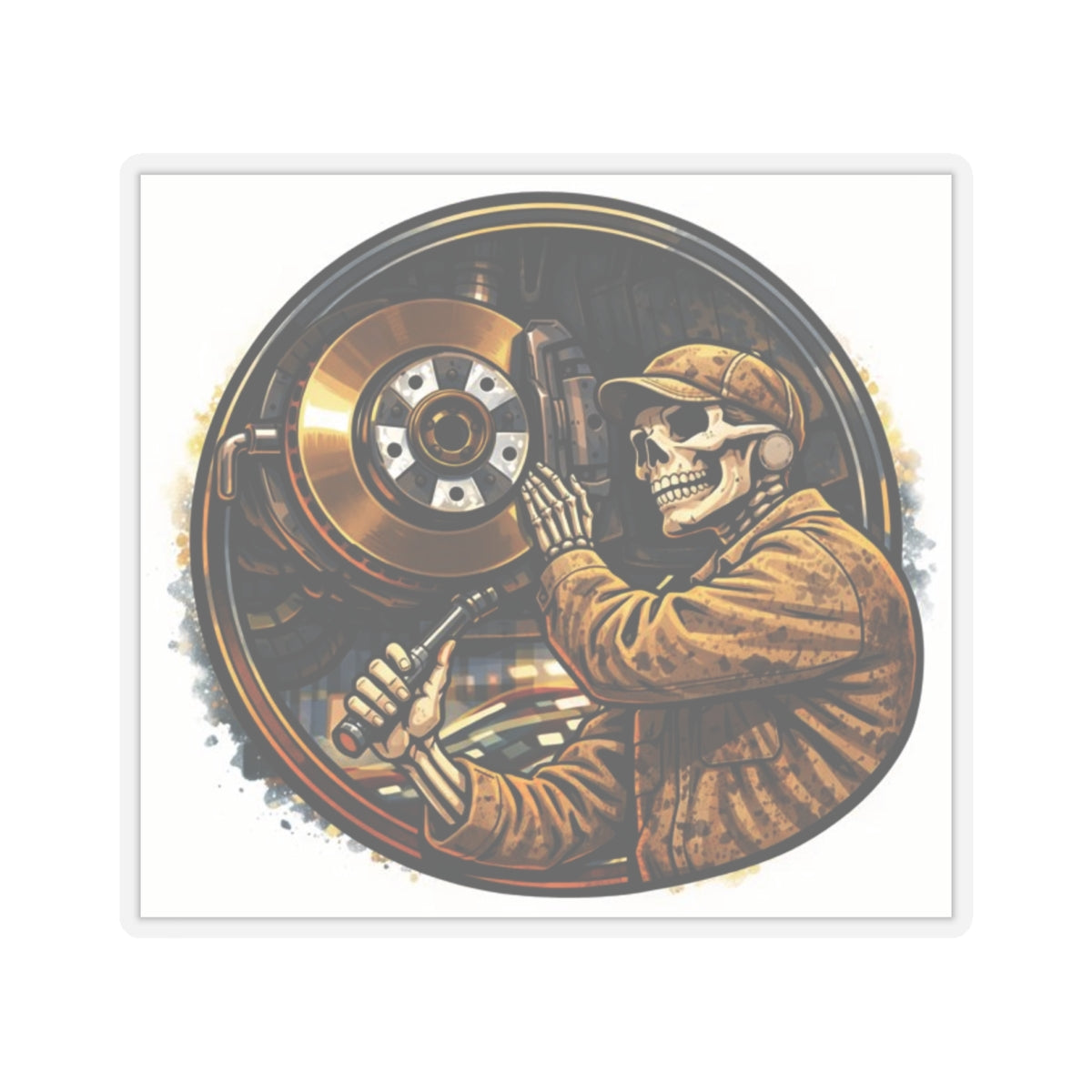 Skeleton Automotive Technician Sticker, Mechanic Brakes Hardhat Stickers