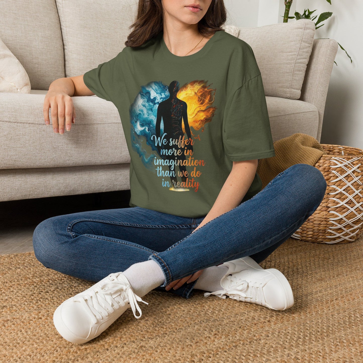 “We Suffer More In Imagination” T-Shirt, Stoic Mindset motivational t-shirt