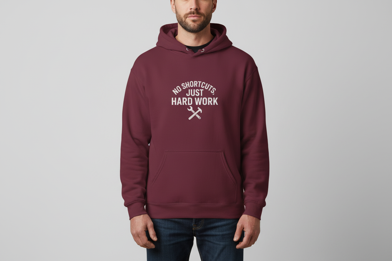 'No Shortcuts, Just Hard Work' Men's Hoodie, Motivational Workout Sweater