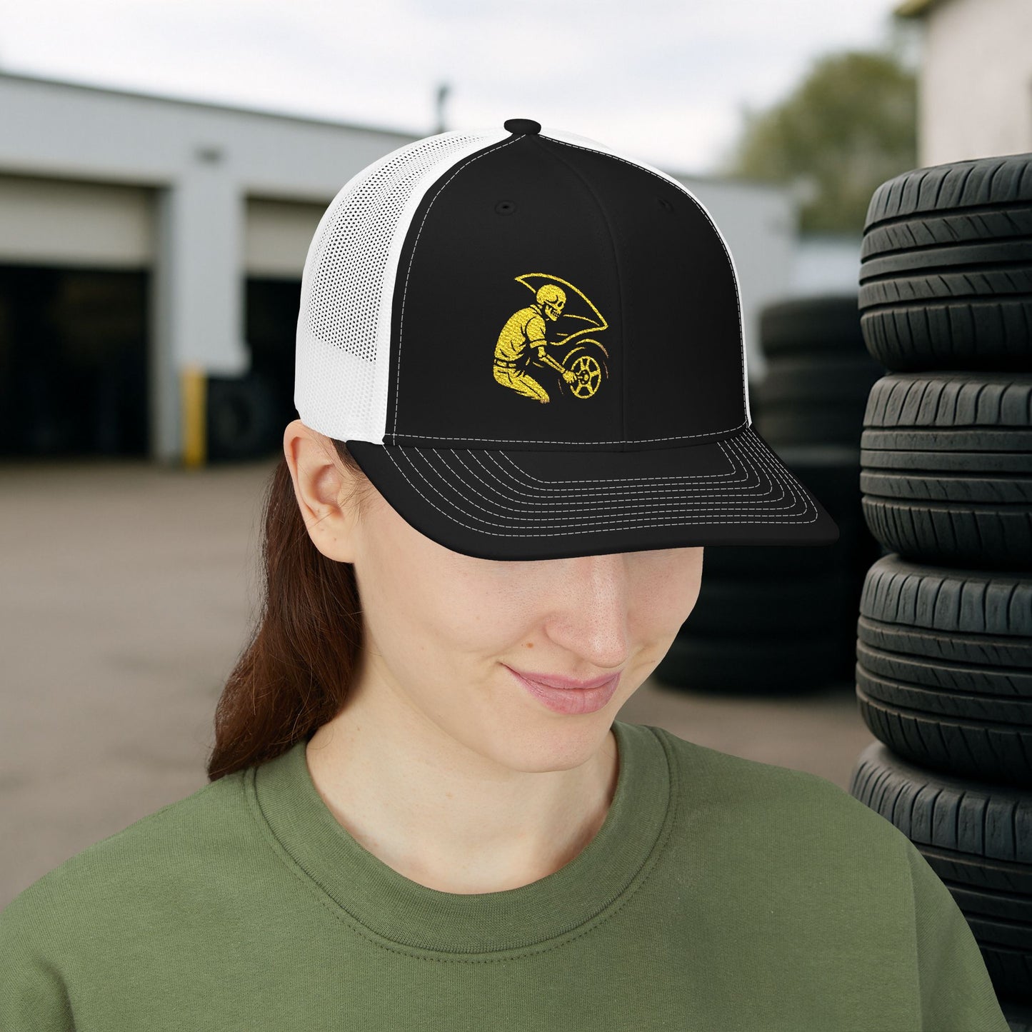 Embroidered Skeleton Auto Technician hat, Automotive Technician cap