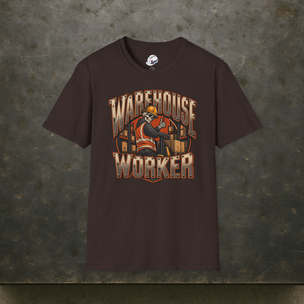 Warehouse Worker Skeleton Thumbs-Up Industrial Mascot T-Shirt