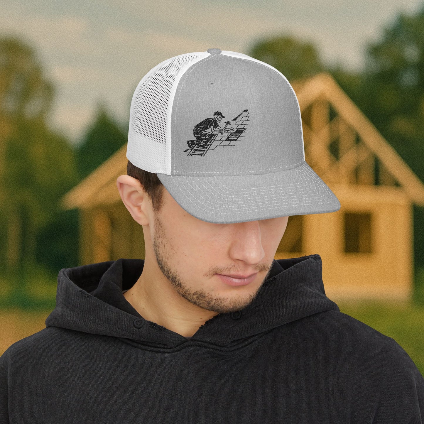 Skeletal Roofer Shingle Work Hat, Roofing Cap