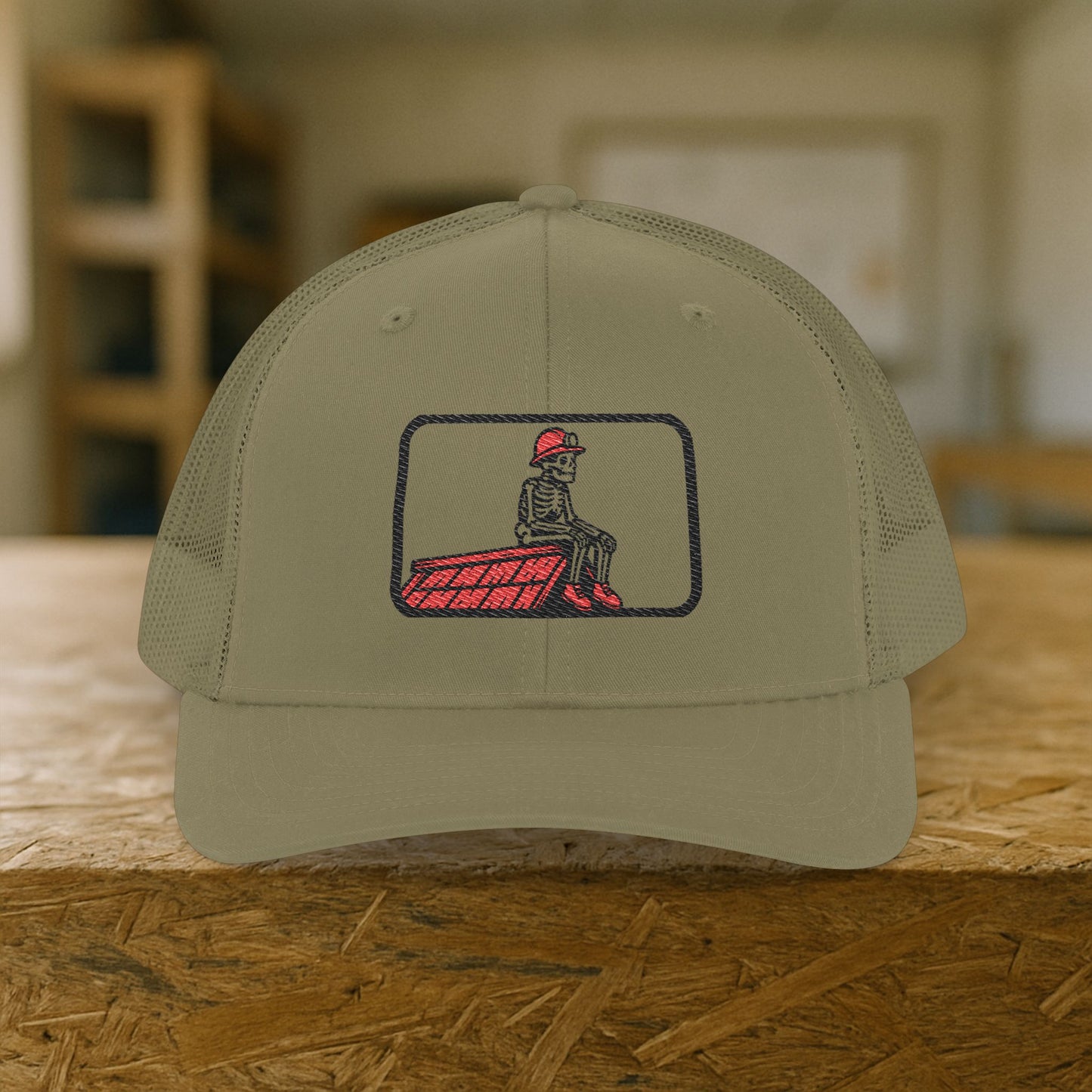 Roofer Break Time Hat, Roofing Skeleton Trade Cap