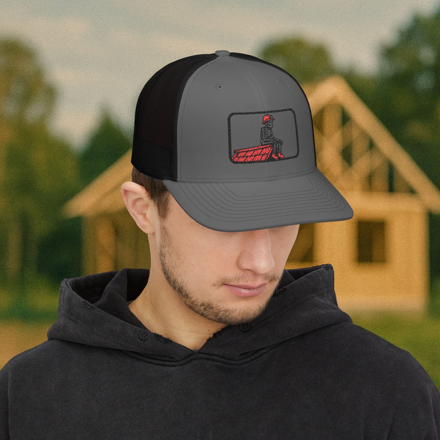Roofer Break Time Hat, Roofing Skeleton Trade Cap