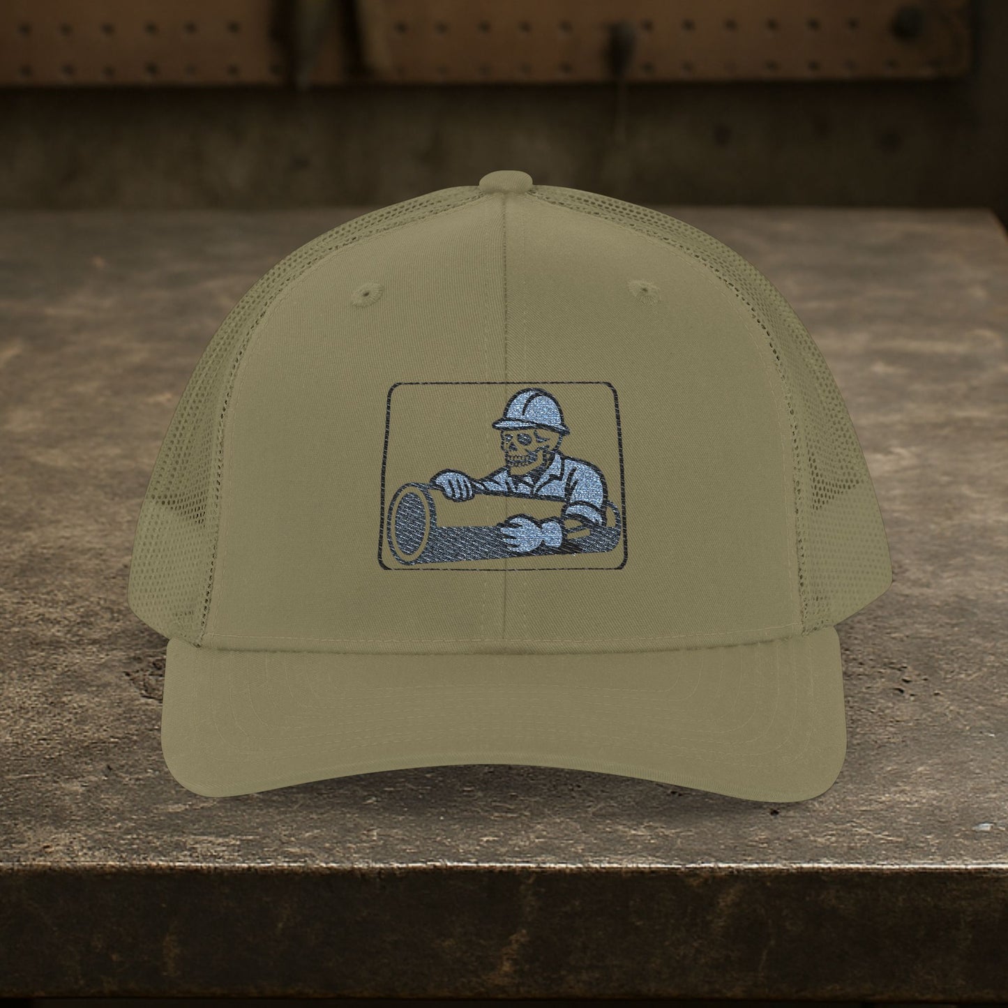 Pipeliner Embroidered Skeleton Pipe hat, Pipe liner cap