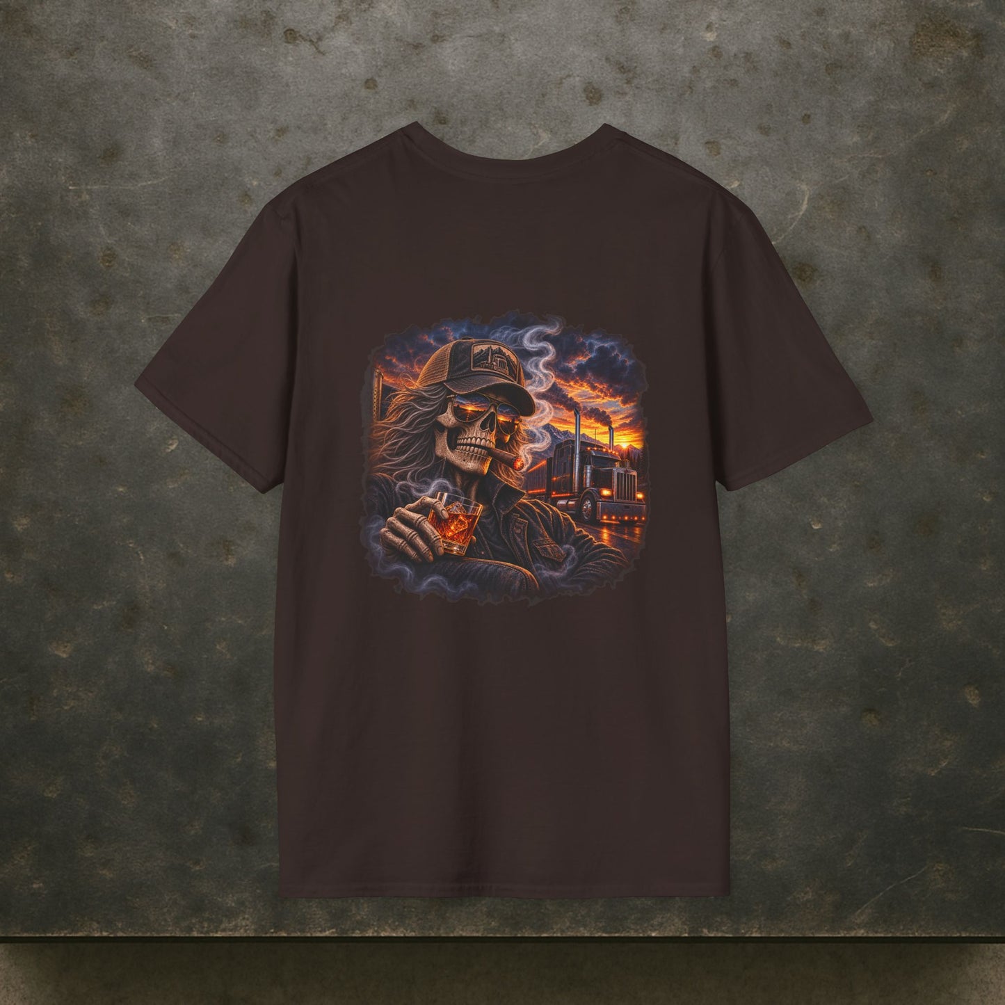 Smoke, Steel & Sunset Trucker T-Shirt, Truck Driver Graphic Tee Shirt
