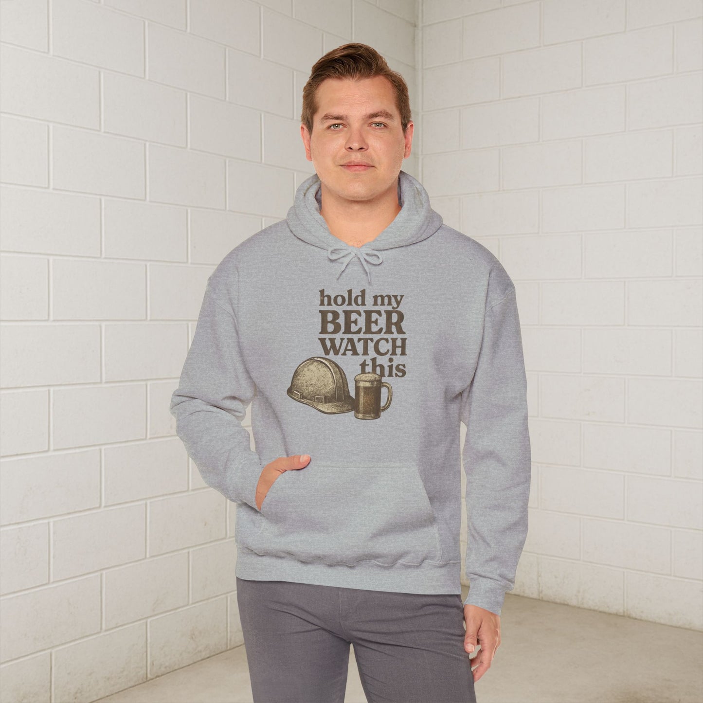 'Hold My Beer, Watch This' Men's Hoodie, Funny Sweater