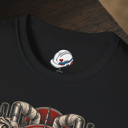 Industrial Insulator Skeletal Hands and Wrapped Pipe T-Shirt