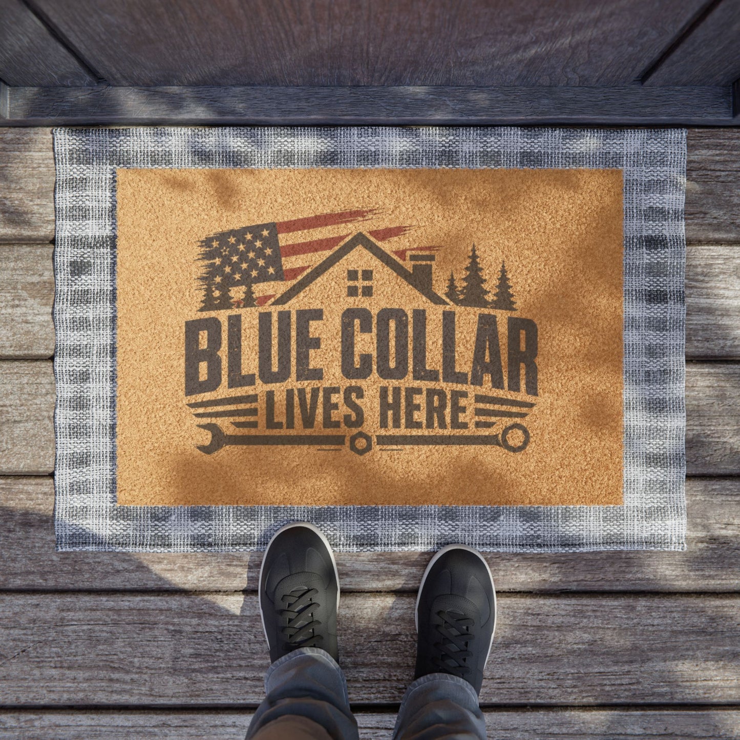 "Blue collar lives here" doormat, Toughneck Funny Trades Door Mat