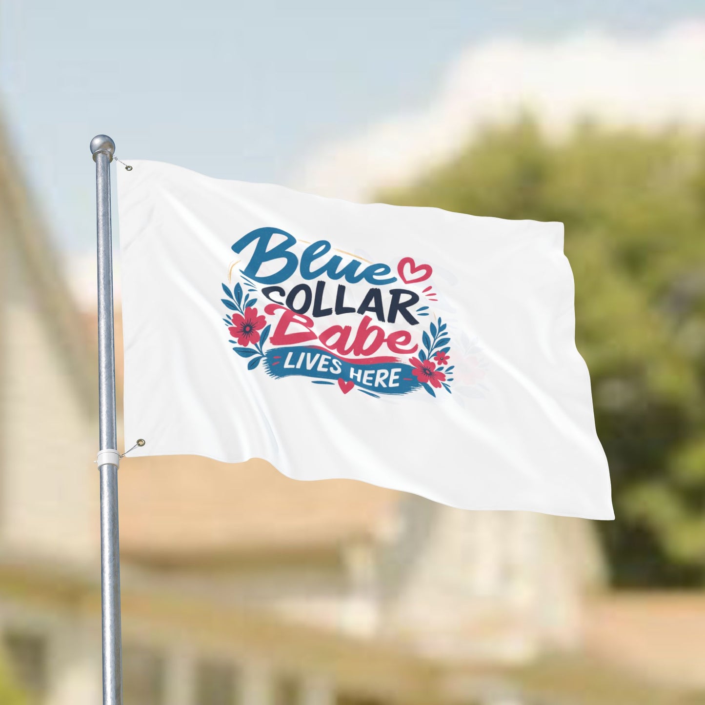 "Blue Collar Babe Lives Here" Double-Sided Flag, Toughneck Trades Pride Banner