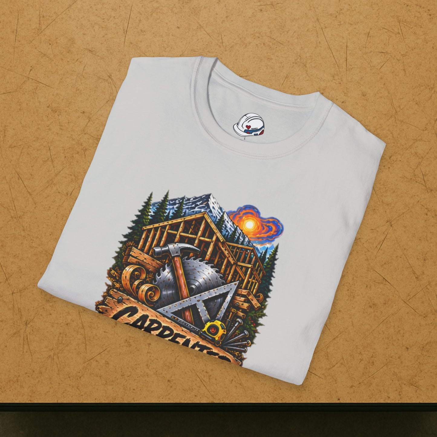 Carpenter Timber Frame Mountain T-Shirt, Carpentry Tools Graphic Tee Shirt